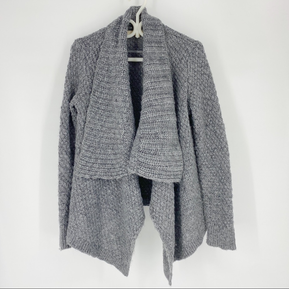 Loft Chunky Knit Waterfall Cardigan Grey Open